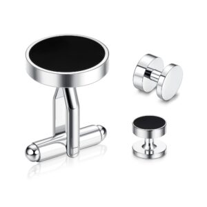 Diamday Cufflinks and Tuxedo Studs for Clothing for Men Stainless Steel Gold Cufflinks for Shirts and Ties Shirt Accessories Classic Tuxedo Buttons and Cufflinks for Father’s Day Silver & Gold Tones