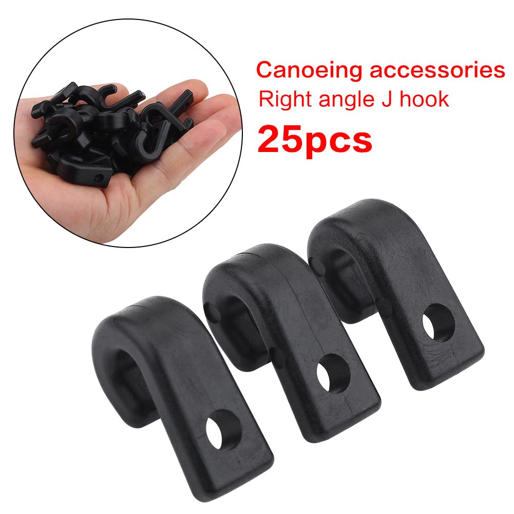 POCREATION Lashing Hook, 25 pcs J Hook Kayak Bungee Cord Black Nylon Lashing Hook for Canoe Boat Accessory