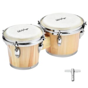 lesage bongos drum for kids adults beginner bongos 7 in and 8 in natural wood bongo set real skin drum head with tuning key bongo drumset