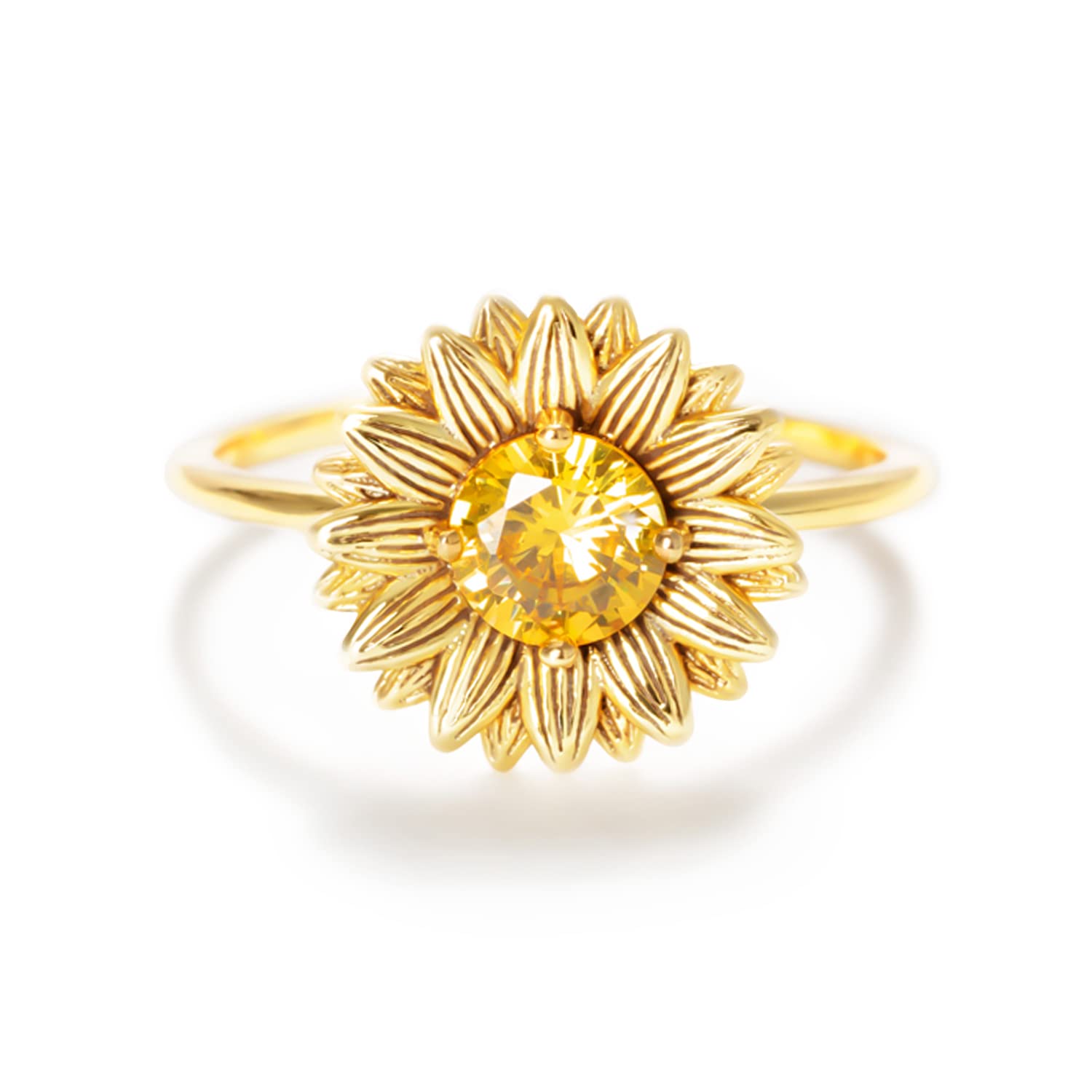 STORYJEWELLERY Story Jewellery Sunflower Ring for Women, Gold Plated Sunflower Ring for Girl, You Are My Sunshine Ring for Women, Birthday Christmas Valentines Gifts Rings for Girls(all, silver 10)