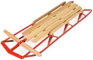 glacer wooden sled, 54 inches snow slider w/metal runners & steering bar, sleigh toboggan pull sled for kids & adults, steel & wood