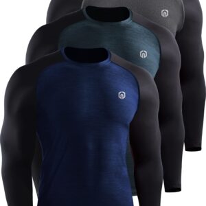 NELEUS Men's Running Shirt Long Sleeve Workout Shirts,5073,3 Pack,Dark Grey/Navy/Slate Grey,3X-Large