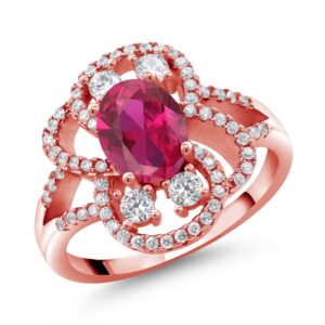 gem stone king 18k rose gold plated silver oval red created ruby women statement ring (2.82 cttw, available in size 5, 6, 7, 8, 9)