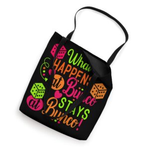 What Happens at Bunco Stays at Bunco Dice Game Bunco Babe Tote Bag