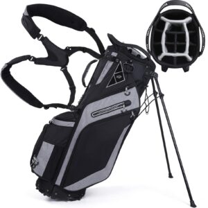 livsingolf golf stand bag 14 way top dividers ergonomic with stand 8 pockets, dual strap, rain hood (black)