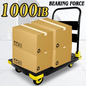 Platform Truck Cart 1000LBS Chinco Star Folding Push Cart Dolly Portable Moving Dolly Cart with 360° Swivel 5'' Wheels Heavy Duty Foldable Flatbed Cart for Hand Moving 2022 Upgrade (35L x24W x40H in)