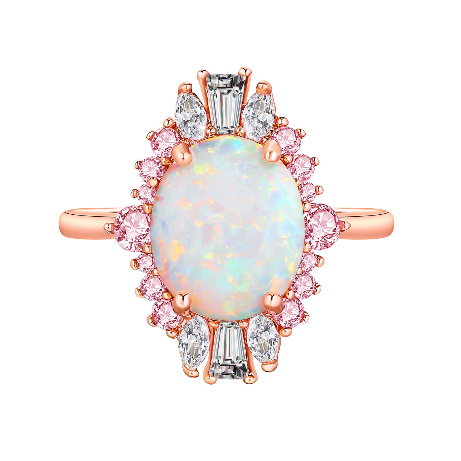 LAZLUVU White Opal Ring Oval Cut Created Opal Solitaire Engagement Wedding Rings with Cubic Zirconia Promise Ring Jewelry For Women