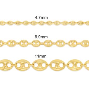 Olive & Chain 14k Gold Puffed Mariner Chain Bracelet for Men/Women, Gold, Hypoallergenic, Lobster Clasp Closure (11 mm, 8.5 Inch)