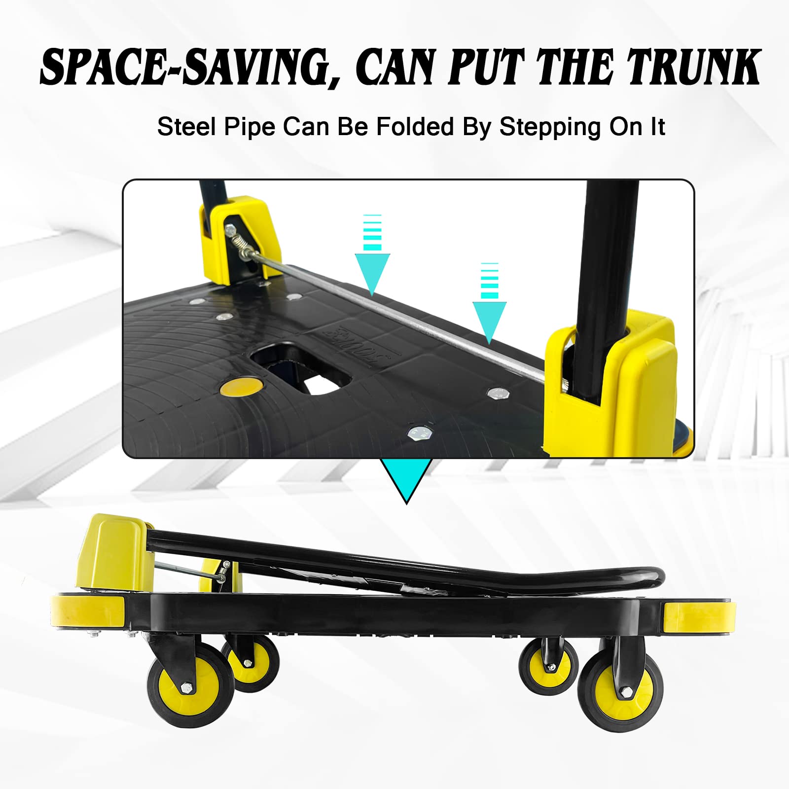 Platform Truck Cart 1000LBS Chinco Star Folding Push Cart Dolly Portable Moving Dolly Cart with 360° Swivel 5'' Wheels Heavy Duty Foldable Flatbed Cart for Hand Moving 2022 Upgrade (35L x24W x40H in)