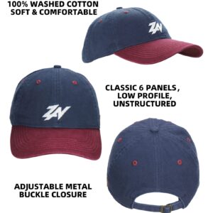 Unisex Vintage Washed Twill Cotton Baseball Cap Soft Unstructured Adjustable Dad Hat (Navy/Garnet)