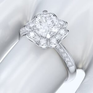 PRSTANI Real 14k White Gold Romantic Flower Like Clovers Halo 4-Prong Set 1.0 CT Simulated Diamond Engagement Ring (8.5)