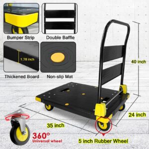 Platform Truck Cart 1000LBS Chinco Star Folding Push Cart Dolly Portable Moving Dolly Cart with 360° Swivel 5'' Wheels Heavy Duty Foldable Flatbed Cart for Hand Moving 2022 Upgrade (35L x24W x40H in)