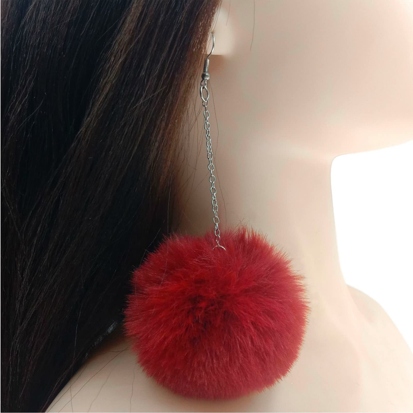 4 Pairs Pom Pom Dangle Earrings Set Statement Fur Ball Drop Earrings for Women Winter Jewelry