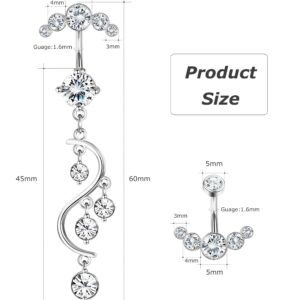 FIASASO Crystal Belly Button Ring for Women Unique 14G 316L Stainless Steel Dangle Belly Rings Belly Piercing Jewelry Navel Barbell Bling Crystals Body Jewelry long dangle