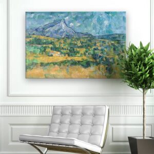 Mont Sainte-Victoire by Paul Cezanne - Large French Post-Impressionist Landscape Stretched Canvas Art Print - With Vibrant Blues, Greens, and Yellows (24" x 16")