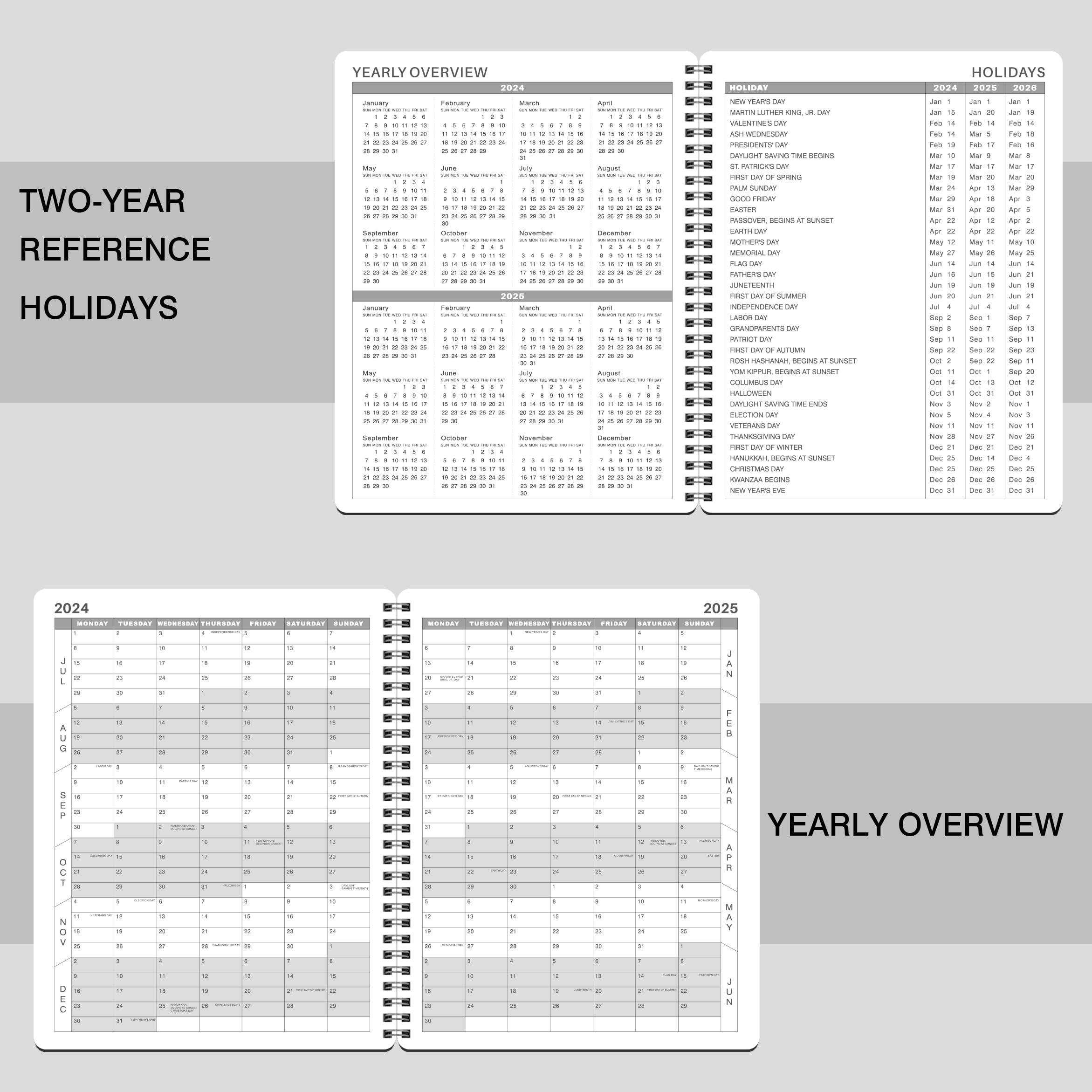 2024-2025 Weekly Appointment Book & Planner - July 2024 - June 2025, 2024-2025 Daily Hourly Planner, 8" x 10", Half Hour (30 Mins) Interval, Printed Tabs, Strong Binding, Round Corner, Thick Paper