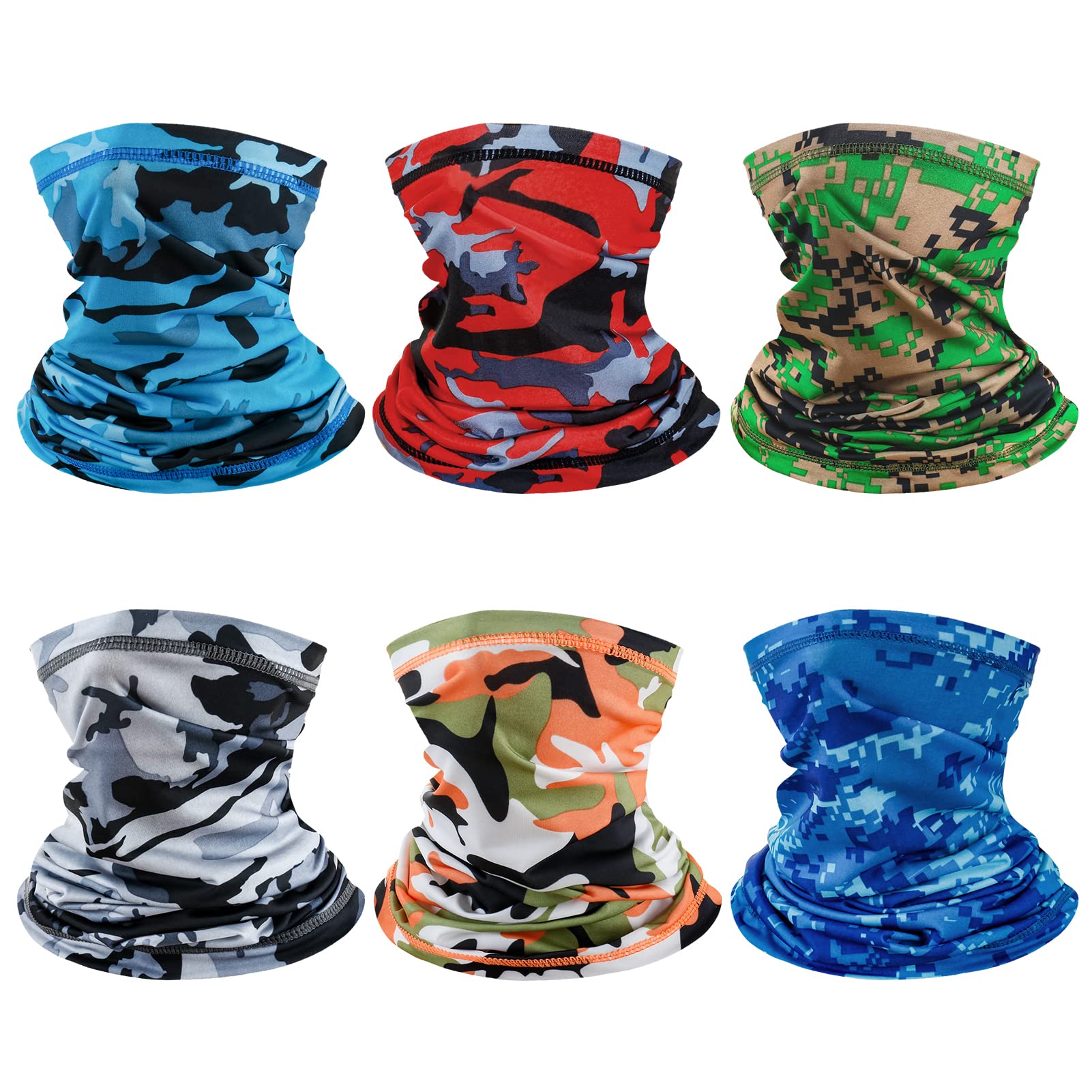 6 Pack Neck Gaiter Face Mask : Breathable Gator Masks Face Scarf Cover Balaclava & Bandana Headband Protect for Men Women (Camouflage-6Pack), One Size