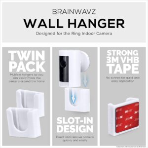 Adhesive Wall Mount for Ring Indoor Cam (2 Pack), Easy to Install Holder Hanger, No Tools Needed, No Mess, No Drilling, Strong VHB Mount, White by Brainwavz (WH02)