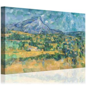 mont sainte-victoire by paul cezanne - large french post-impressionist landscape stretched canvas art print - with vibrant blues, greens, and yellows (24" x 16")