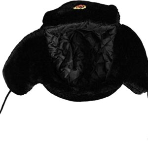 Loxdonz Ushanka Russian Military Hat with Ear Flaps and Soviet Badge, Trapper Ski Hat for Winter (One Size, Black)