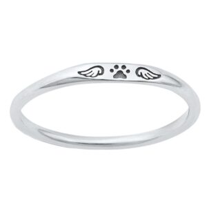 PERFECTJEWELZ Dog's Paw Print & Wings Stackable Ring 925 Sterling Silver 2.2mm Size 6