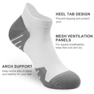 PAPLUS Ankle Compression Socks for Women 6 Pairs, Low Cut Womens Running Socks with Arch Support, White, S/M