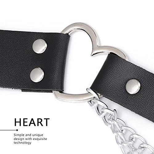 Cosydays Punk Leather Waist Chain Belt Black Harness Body Chain Heart Belly Chains Party Rave Outfits Body Chain Jewelry for Women and Girls