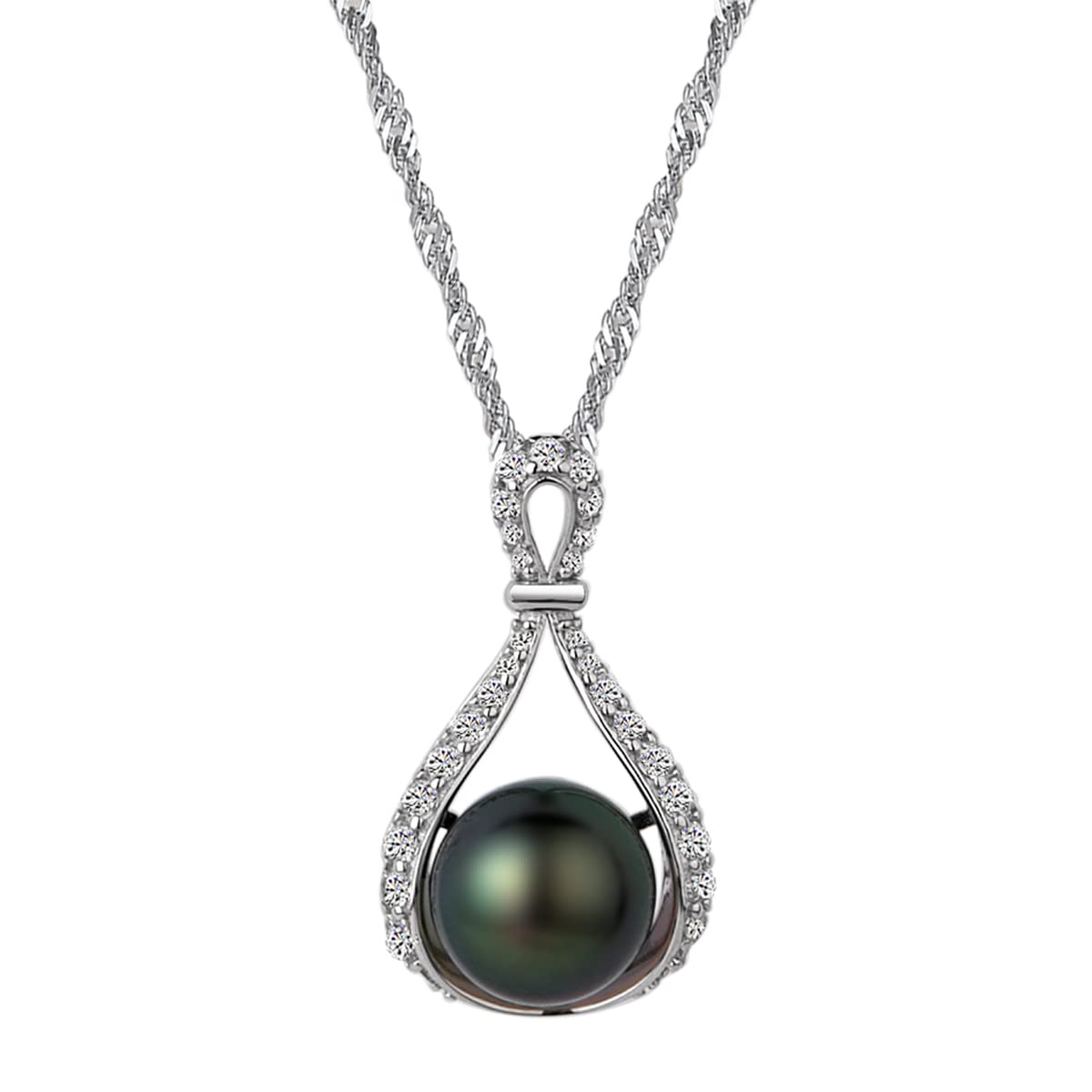 Red Lychee South Sea Cultured Black Pearl Necklace for Women 9-10 mm Round AAAA Quality Genuine Tahitian Pearl Pendant Necklaces Gift for Wife Mom Daughter