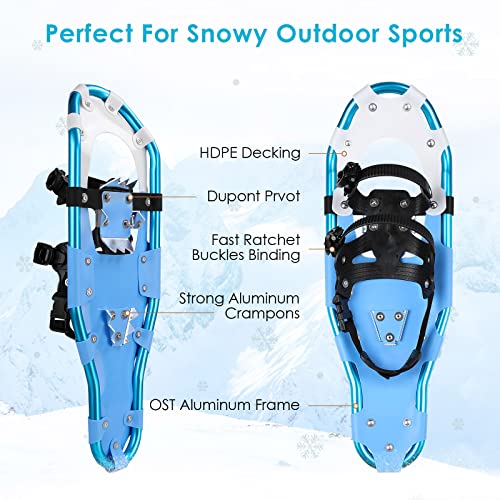 TLGREEN 3-in-1 Snowshoes for Men Women Youth Kids, Aluminum Alloy Snow Shoes with Trekking Poles and Carrying Bag, Lightweight Snow Shoes Easy to Wear, Size 25''/30''