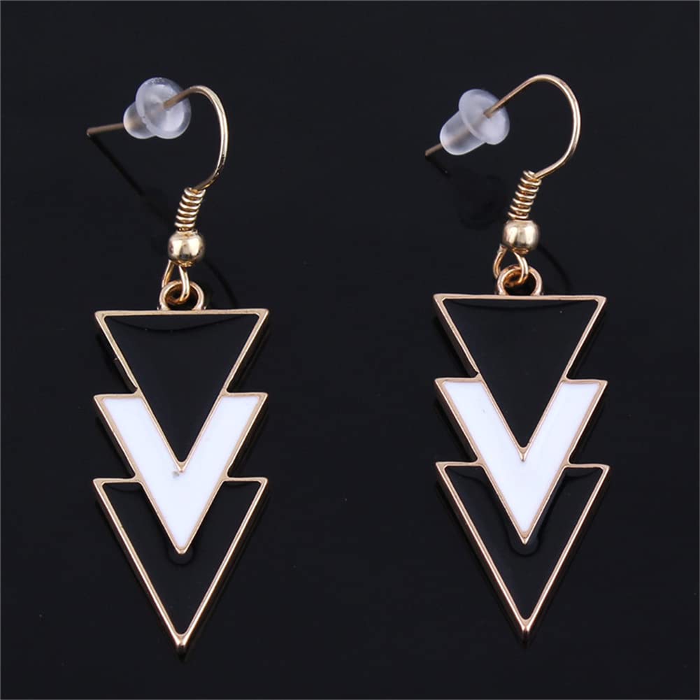 MIGUO STORE Boho Unique Fashion Personality Black White Triangle Drop Oil Dangle Drop Earrings Elegant Geometry Charm Drop Earrings for Women (Black White Triangle Drop Oil)