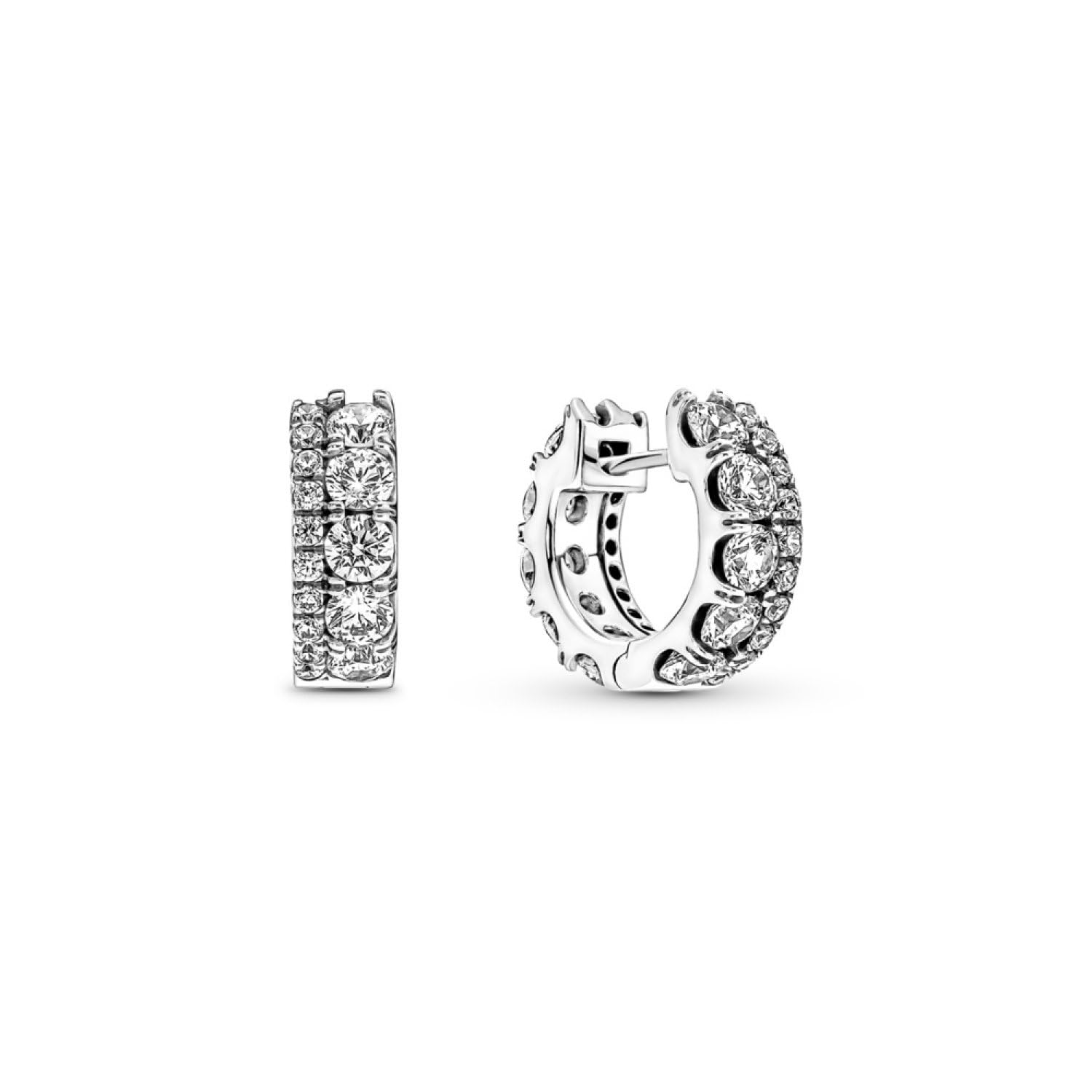 PANDORA Double Band Pavé Hoop Earrings - Classic Jewelry for Women - Great Gift for Women - Stunning Women's Earrings - Sterling Silver & Cubic Zirconia