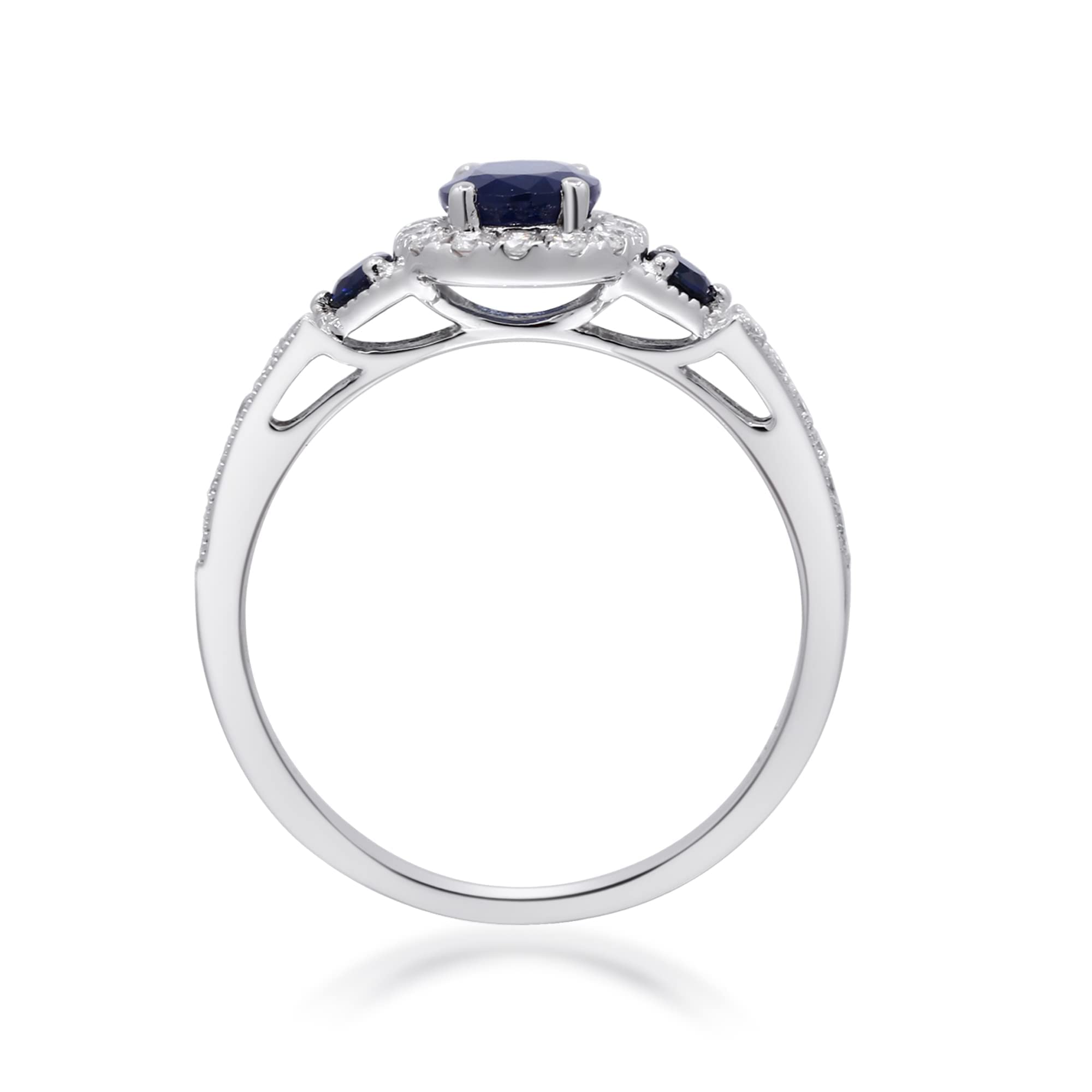 Gin & Grace women's 14K White Gold With Natural Blue Sapphire &Natural Diamond (I1) Ring TW3319R-BS-9 9