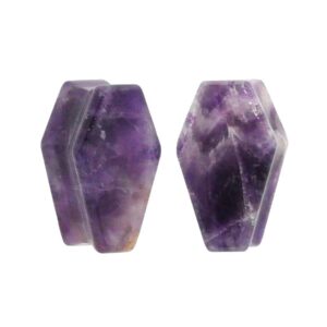 Mystic Metals Body Jewelry Pair of Amethyst Stone Coffin Shaped Double Flare Plugs (STN-651) (00g (10mm))