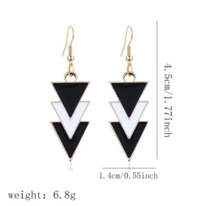 MIGUO STORE Boho Unique Fashion Personality Black White Triangle Drop Oil Dangle Drop Earrings Elegant Geometry Charm Drop Earrings for Women (Black White Triangle Drop Oil)