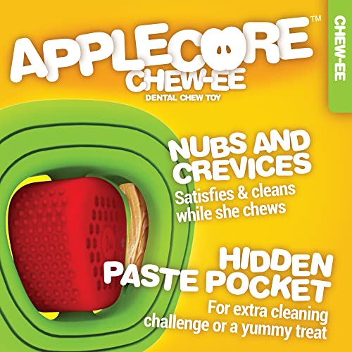 JW CHEW-EE Dental Dog Chew Toy; Cleans Your Pet's Teeth and Gums As They Play; Add Their Favorite Flavors, Apple Core