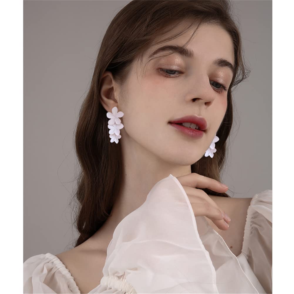 MIGUO STORE Bohemian Style Unique Baking Varnish Three-dimensional Flower Earrings Chic Seaside Holiday Drop Dangle Earrings For Women (WHITE Three-dimensional Flower Earrings)