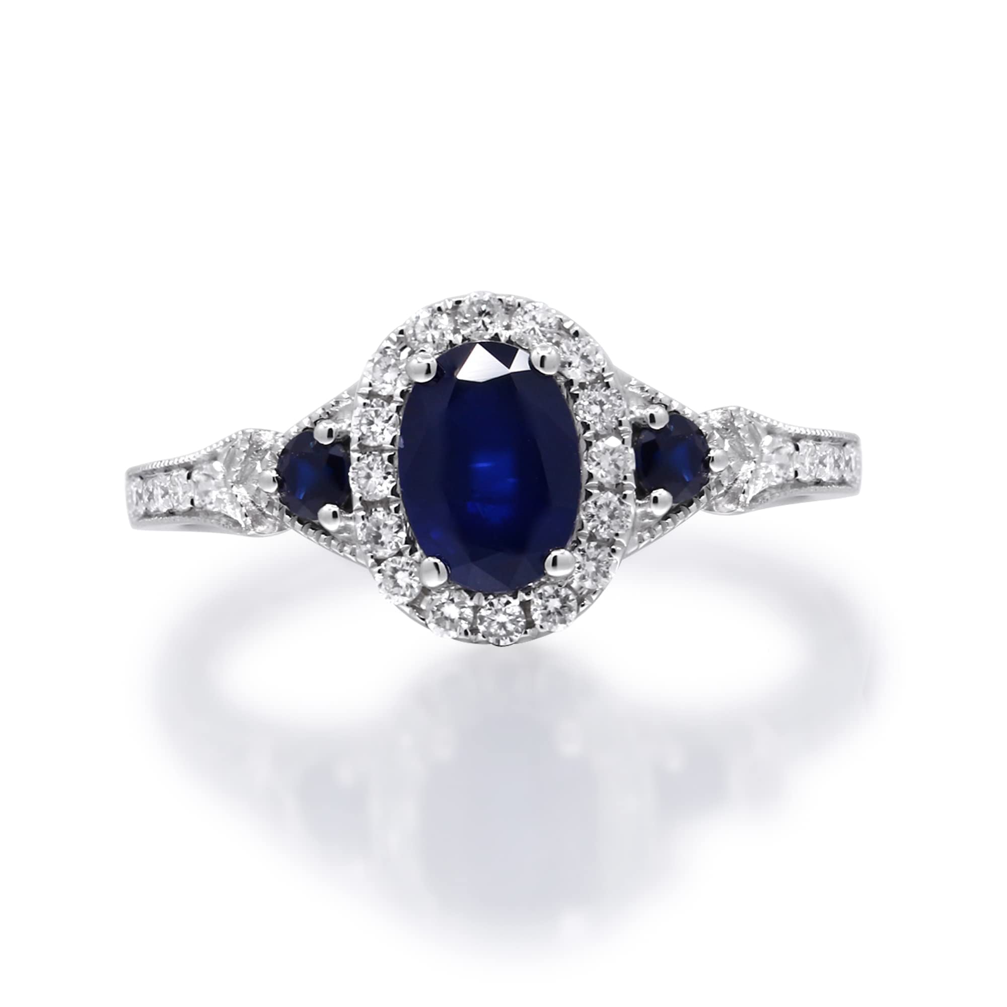 Gin & Grace women's 14K White Gold With Natural Blue Sapphire &Natural Diamond (I1) Ring TW3319R-BS-9 9