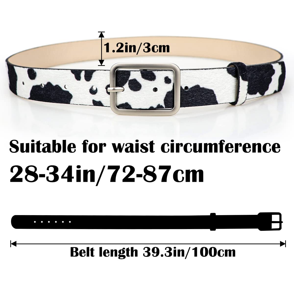 FERCAISH Milk Cow Pattern Belt, Fashion PU Leather Ladies Belt Animal Print Leather Belt Faux Leather Waist Belts for Jeans Pants Dresses