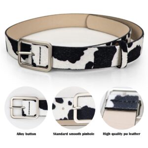 FERCAISH Milk Cow Pattern Belt, Fashion PU Leather Ladies Belt Animal Print Leather Belt Faux Leather Waist Belts for Jeans Pants Dresses