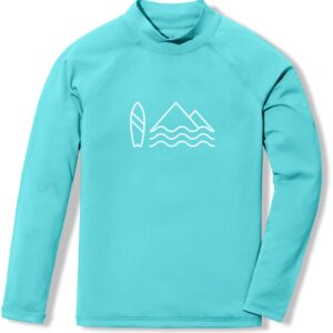 TSLA Boys UPF 50+ Rash Guard Long Sleeve, UV Sun Proctection Water Swim Shirts, Surf Swimwear Swimsuit Top, Vacation Aqua, 14