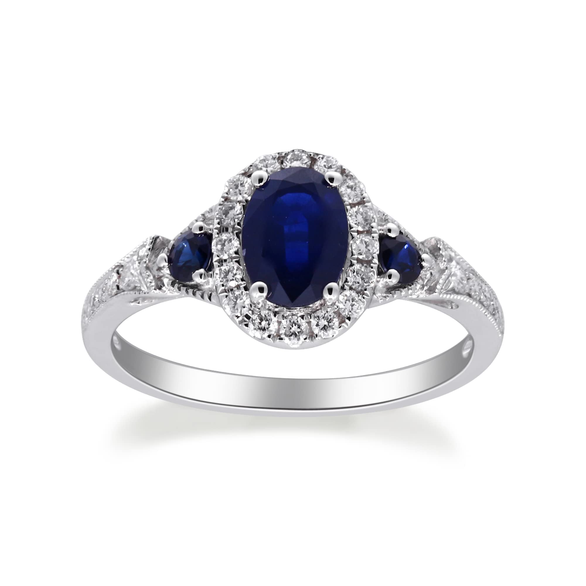 Gin & Grace women's 14K White Gold With Natural Blue Sapphire &Natural Diamond (I1) Ring TW3319R-BS-9 9