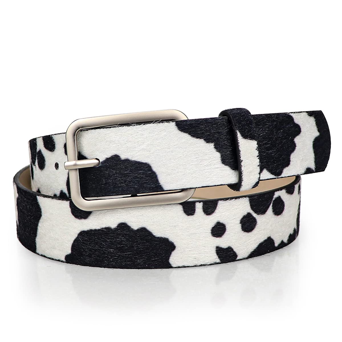 FERCAISH Milk Cow Pattern Belt, Fashion PU Leather Ladies Belt Animal Print Leather Belt Faux Leather Waist Belts for Jeans Pants Dresses