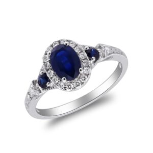 Gin & Grace women's 14K White Gold With Natural Blue Sapphire &Natural Diamond (I1) Ring TW3319R-BS-9 9