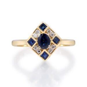 Gin & Grace 10K Yellow Gold With Natural Blue Sapphire &Natural Diamond (I1) Ring for Women., Metal gemstone, Sapphire