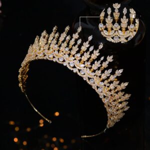 Jorsnovs 5A Cubic Zirconia Bridal Crowns for Women Gold Wedding Tiaras CZ Princess Birthday Party Headpieces Zircon Hairbands