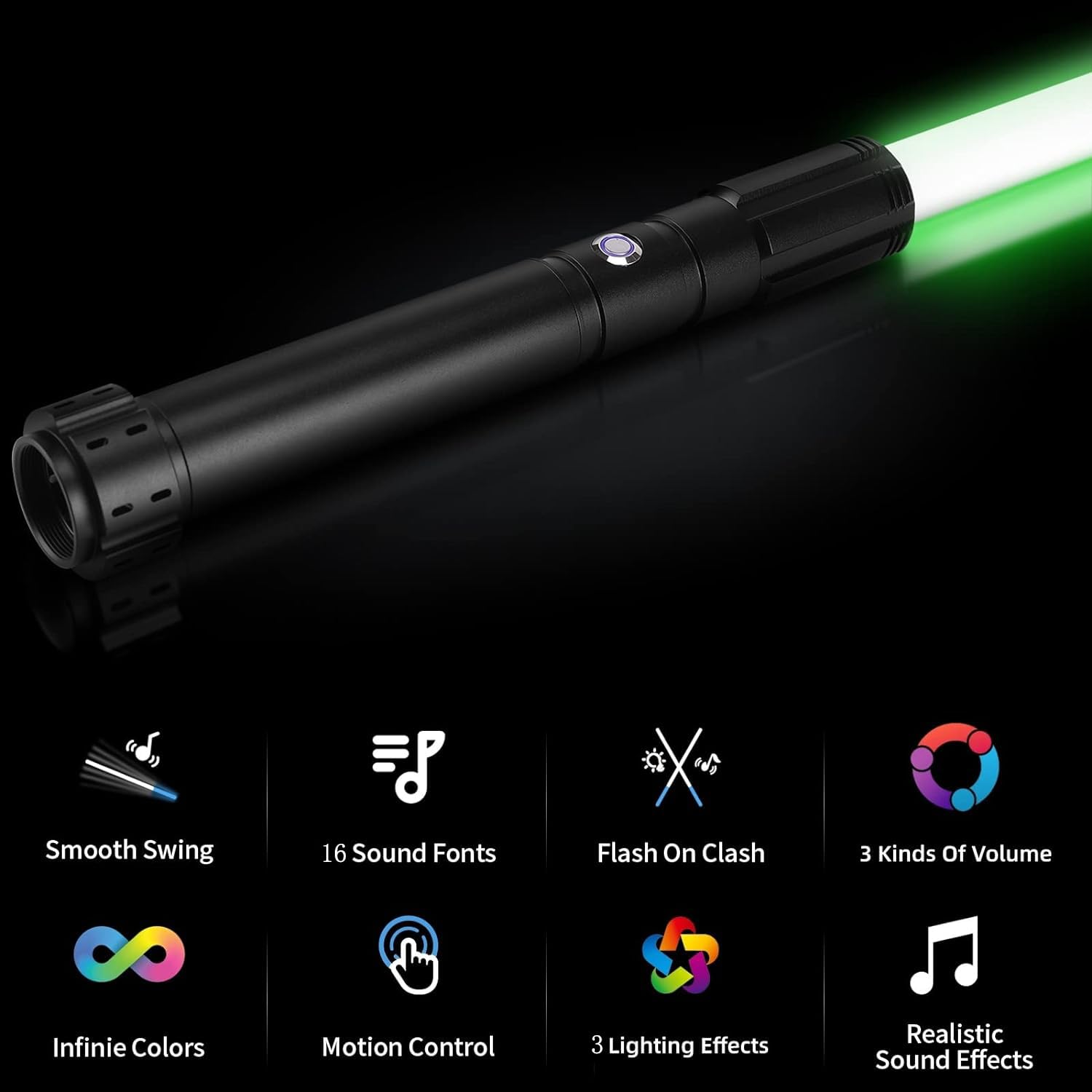 Light Saber with Motion Control, Heavy Dueling Lightsaber Smooth Swing 12 RGB Colors, 16 Fonts Sound Light Sabers Sword, Hilt Fx Lightsabers for Adults Kids Christmas Cosplay Gift Black E28