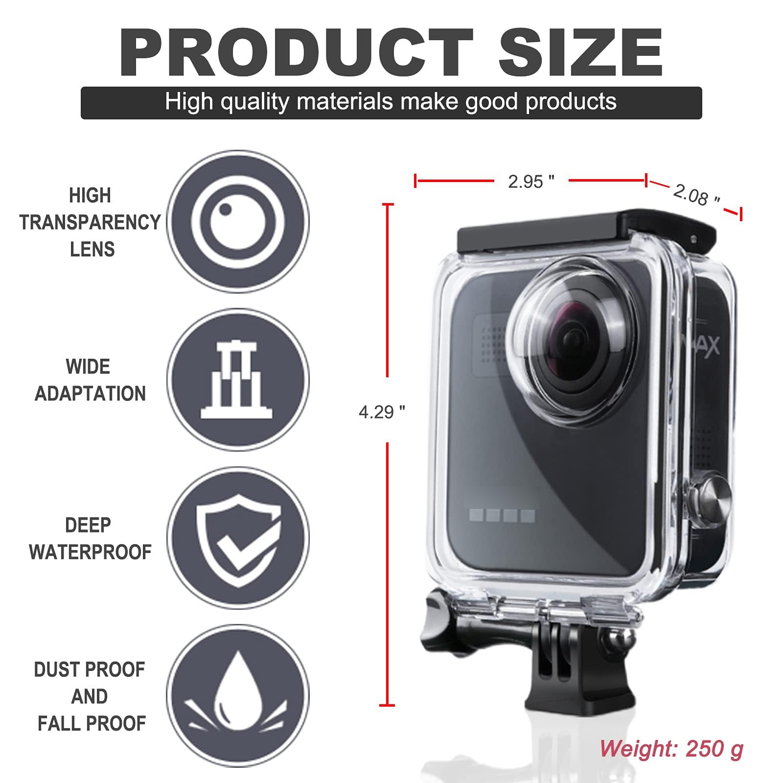 Waterproof Case for Gopro Max Action Camera, Underwater Diving Protective Housing 40M with Bracket Accessories