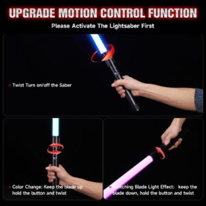 Light Saber with Motion Control, Heavy Dueling Lightsaber Smooth Swing 12 RGB Colors, 16 Fonts Sound Light Sabers Sword, Hilt Fx Lightsabers for Adults Kids Christmas Cosplay Gift Black E28