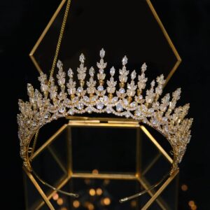 Jorsnovs 5A Cubic Zirconia Bridal Crowns for Women Gold Wedding Tiaras CZ Princess Birthday Party Headpieces Zircon Hairbands