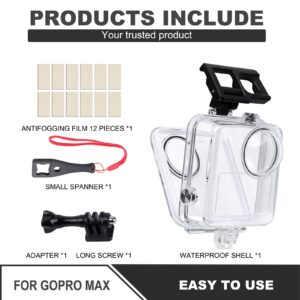 Waterproof Case for Gopro Max Action Camera, Underwater Diving Protective Housing 40M with Bracket Accessories